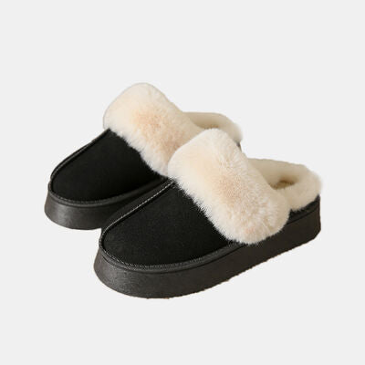 Center-Seam Furry Chunky Platform Slippers