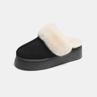 Center-Seam Furry Chunky Platform Slippers