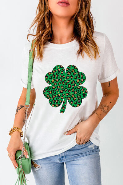 Lucky Clover Round Neck Short Sleeve T-Shirt